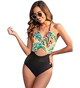 Narecte Womens One Piece Swimsuits Tummy Control Sexy Halter Cutout Bathing Suit Backless Wrap Ti...