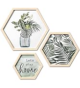 ArtbyHannah Framed Botanical Wall Art, Green Plant Leaf Hexagon Gallery Wall Decor with Artistic ...