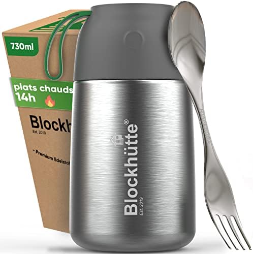 Blockhütte Boite isotherme repas chaud en Acier Inoxydable I 730ml I Thermos Alimentaire 14h Chaud, Gamelle isotherme pour repas chaud avec Couvercle en Plastique Recyclé, Petit, Muesli, Sac