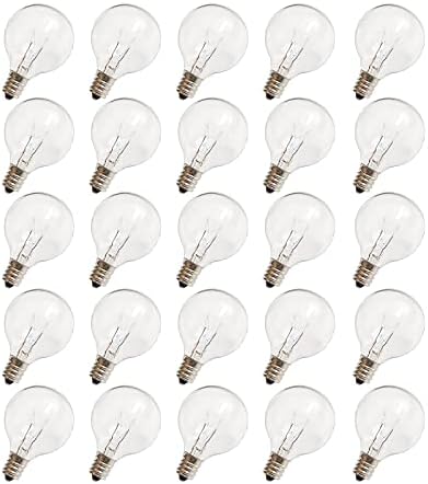 CHYParty G40 Replacement Light Bulbs, 120V 5W Clear Globe Bulb, E12 / C7 Candelabra Base, 1.5 Inch Glass Incandescent Bulbs for Indoor Outdoor Patio String Lights, Warm White -25 Pack