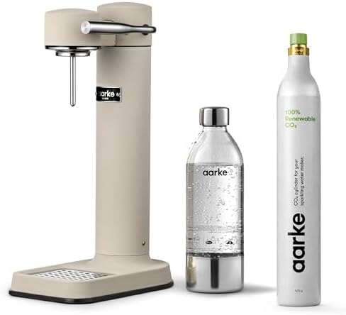 aarke Carbonator lll with CO2 Cylinder, Sparkling & Carbonation Water Machine, Stainless Steel with PET BPA-Free Reusable Bottle Volume 800 mL (Sand)