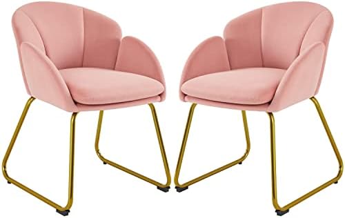 Yaheetech Flower Shape Velvet Armchair, Modern Side Chair Vanity Chair with Golden Metal Legs for Living Room/Dressing Room/Bedroom/Home Office/Kitchen, 2 Pieces, Pink