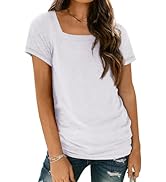 AUTOMET Womens Tops Casual Spring Summer Tshirts 2024 Short Sleeve Square Neck Basic Tee Outfits