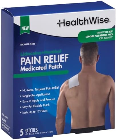 HealthWise 4% Lidocaine + 1% Menthol Pain Relief Patch | Maximum OTC Strength Lidocaine | 5-Count | 3.93” x 5.51” | Soothes Minor Aches and Pains | Topical Anesthetic + Analgesic | Easy to Apply