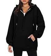 ROSELINLIN Womens Oversize Hoodies Basic Solid Sweatshirts Long Sleeve Pullover Tops Zip Collar w...