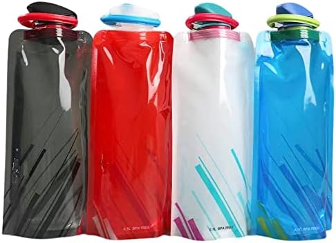 ORSTIO 4 Pack 25oz Collapsible Water Bottles, 4 Colors Reusable Leakproof Water Bags for Drinking, Foldable Flat Water Bottles with Clasp for Outdoor Sports Camping Traveling Biking