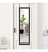 Americanflat 12x48 Black Over The Door Mirror - Full Length Hanging Door Mirror for Bedroom, Bath...