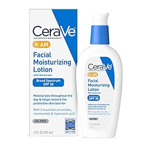 CeraVe AM Facial Moisturizing Lotion with SPF 30 | Oil-Free Face Moisturizer with SPF | Formulated with Hyaluronic Acid, Niacinamide &amp; Ceramides | Non-Comedogenic | Broad Spectrum Sunscreen | 3 Ounce