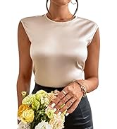 SweatyRocks Women's Elegant Sleeveless Round Neck Satin Blouse Solid Zipper Back Shirt Tank Top
