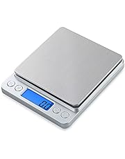 Small Digital Scale,3kg/0.1g,Kitchen Scale,Food Scale,with Blue Backlit LCD Display, 6 Units, Auto Off, Tare, PCS Function, Stainless Steel, Battery Included,Soft Tape Included(150cm)