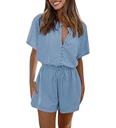 Fixmatti Women Summer Rompers Short Sleeve Button Up One Piece Casual Shorts Jumpsuits