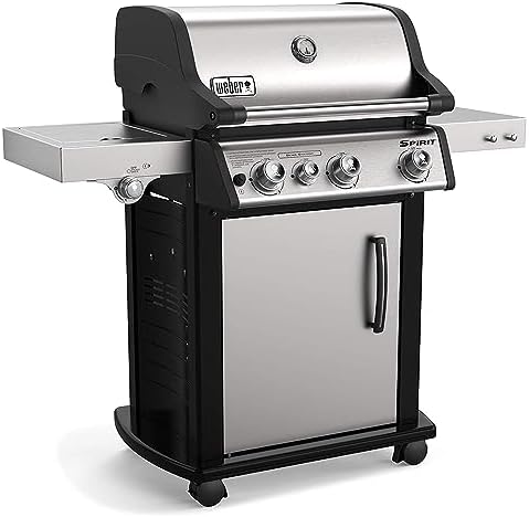 Weber Spirit SP-335 Stainless Steel 3 Burner 32000 BTUs Lidded Liquid Propane Gas Grill with 529 sq in Cooking Area, Side Burner, and Sear Station
