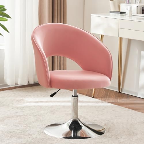 Furnimart Pink Velvet Vanity Chair Vanity Stool with Back, Height Adjustable Swivel Accent Chair with Backrest, Round Makeup Chair for Vanity Living Room Bedroom (Pink)