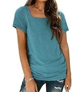 AUTOMET Womens Tops Casual Spring Summer Tshirts 2024 Short Sleeve Square Neck Basic Tee Outfits