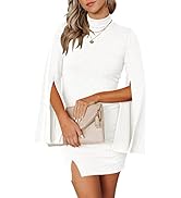 ANRABESS Women's Mock Neck Cloak Long Sleeve Slim Fit Slit Side Bodycon Knit Mini Dress for Clue ...