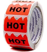 ChromaLabel 2 x 1.25 Inch Fluorescent Red Orange Flame Shaped Sticker, 500 Labels per Roll, Impri...