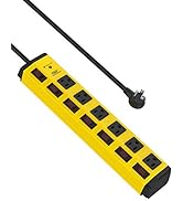 CRST 6-Outlet Heavy Duty Metal Power Strip with Individual Switches and Flat Plug, 15AMP/1875W Su...