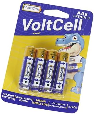 VoltCell Alkaline AA Batteries, 8 Pack, High-Performance Batteries, 1.5 Volt, 10-Year Shelf Life