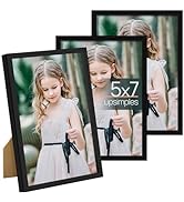upsimples 5x7 Picture Frame Set of 3, Made of High Definition Glass for 5 x 7 Black Frames, Wall ...