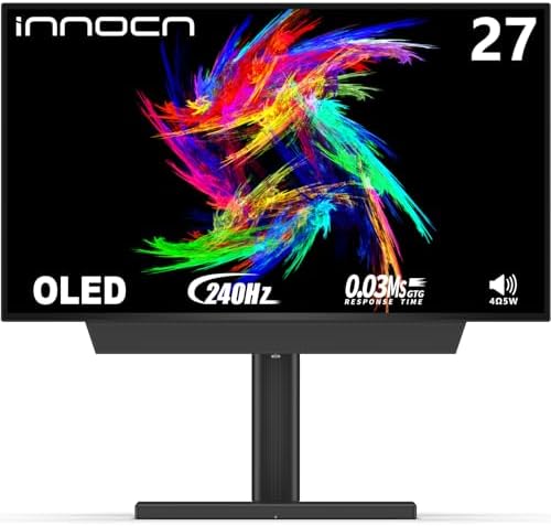 INNOCN 27" OLED QHD Gaming Monitor 2560 x 1440p 240Hz 0.03ms HDMI DP USB Type C Connectivity, Built-in Stereo Speakers, Height Adjustable Stand, Black, 27A1S