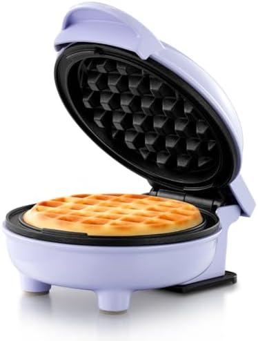 Holstein Housewares Personal/Mini Waffle Maker, Non-Stick Coating, Lavender - 4-inch Waffles in Minutes, Ideal for Breakfast, Brunch, Lunch or Snacks