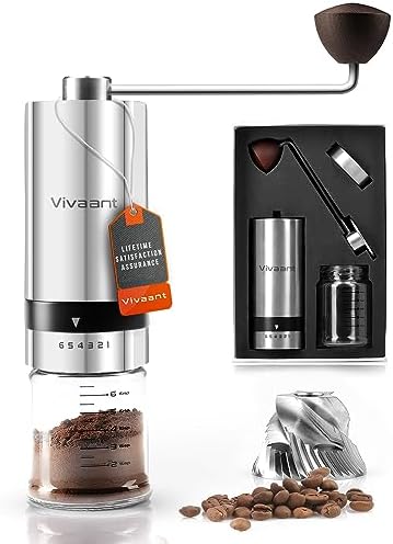 Vivaant Manual Coffee Grinder — Hand Coffee Grinder with Adjustable Dragon Tooth Stainless Steel Conical Burr, No-Power, Manual Coffee Grinder for Drip Coffee, Espresso, French Press, and More!