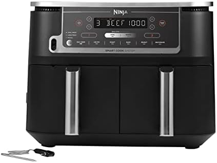 Ninja Foodi MAX Dual Zone Digital Air Fryer, Smart Cook System, 2 Drawers, 9.5L, 6-in-1, Digital Probe, Air Fry, Max Crisp, Roast, Bake, 8 Portions, Non-Stick, Dishwasher Safe Baskets, Black AF451UK