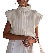 xxxiticat Women's Shoulder Pad Sweater Top Sleeveless Turtleneck Wide Shoulder Knitted Sweater Ju...