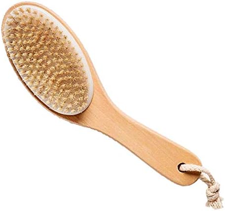 100% Natural Boar Bristle Body Brush with Contoured Wooden Handle by TOUCH ME