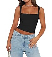 Abardsion Womens Sexy Crop Top Summer 2024 Square Neck Sleeveless Double Layer Going Out Tank Tops