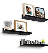 Americanflat 14" Black Floating Shelves for Wall Set of 3 - Engineered Wood Shelves for Wall Stor...