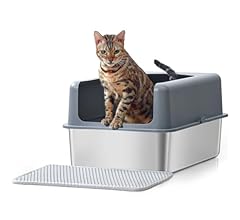 Stainless Steel Cat Litter Box with Lid, Pawque XL Extra Large Litter Box Enclosure for Big Cats Metal Cat Litter Pan Tray …