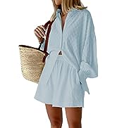 Fixmatti 2 Piece Outfits Long Sleeve Button Down Shirt and Shorts Sweatsuit Lounge Sets