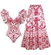 FLAXMAKER Baroco Style Printed One Piece Swimsuit and Skirt