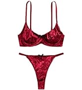 SweatyRocks Women's Sexy Velvet Underwire Bra and Panty Set Bow Knot 2 Piece Lingerie Set