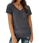 AUTOMET Womens T Shirts Short Sleeve V Neck Tops with Pockets Summer Fashion Trendy Soft Casual C...