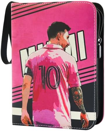 LAISU Soccer Card Binder with 50 Removable Sleeves for 400 Cards, 4 Pocket Soccer Sports Trading Card Holder with Zipper and Carrying Handle, Waterproof Portable 3-Ring Card Collection Album Folder