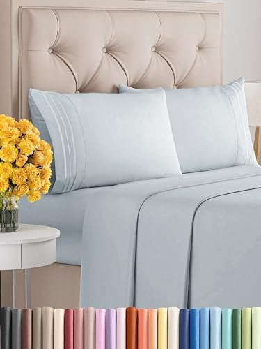 Queen Size 4 Piece Sheet Set - Comfy Breathable & Cooling Sheets - Hotel Luxury Bed Sheets for Women & Men - Deep Pockets, Easy-Fit, Extra Soft & Wrinkle Free Sheets - Sky Blue Oeko-Tex Bed Sheet Set
