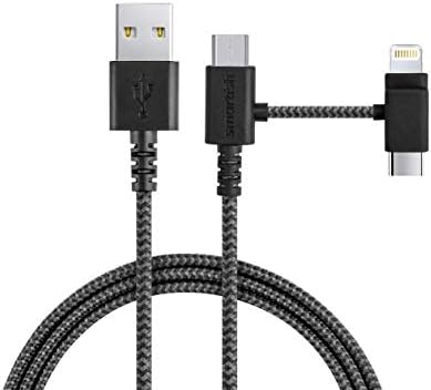 Smartish USB-C/Lightning Cable for iPhone 15/14 - Crown Joule - 6 Foot Universal Fast Fabric Wrapped Charging Cable w/Micro-USB - Apple MFi Certified for iPhone 13/12/SE/iPad/AirPods/Android - Black
