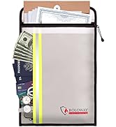 ROLOWAY Fireproof Document Bag (15 x 11 inch) with 2 Pockets & Waterproof Zipper, Fireproof Money...