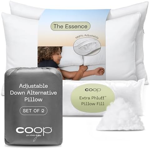 Coop Home Goods The Essence Down Alternative Pillow Queen Size Set of 2, Best Pillows for Sleeping, Adjustable Alternative to Down Pillows, Luxury Hotel Pillows for Back, Stomach or Side Sleepers