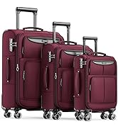 SHOWKOO Set Valige Morbide 3 Pezzi Espandibile Cabina Valigia da Viaggio Trolley di Stoffa Legger...