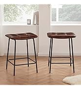 Duhome 24” Square Tufted Counter Bar Stools Set of 2, Breathable Faux Leather Upholstered Barstoo...