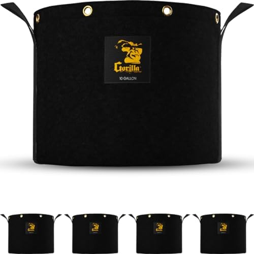 Gorilla 10 Gallon Grow Bags, Toughest Reusable Fabric Pots, Tallest True Gallon Sizes with Biggest Volume, Thickest 600g Fabric PVC and BPA Free, Reinforced Handles & Metal Tie Down Grommets