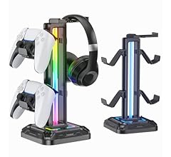 KDD RGB Headset Stand with 9 Light Modes - Gaming Controller Holder for Desk - Rotatable Headphone Stand & Detachable Contr…