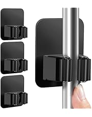 DOMAXCAI 4 Pack Broom Holder Wall Mount, Improved Broom Holder, Super Anti-Slip Mop and Broom Holder Wall Mount, Broom Hanger Gripper for Kitchen, Bathroom, Closet, Garden Garage, Black