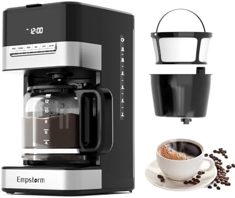 Empstorm Programmable Drip Coffee Maker 4-12 Cup, 1000W Fast Brew Coffee Machine with Glass Carafe, 4-Hour Auto Shut Off & Keep Warm, Anti-Drip System, Strong Brew, Coffee Pot For Home Use