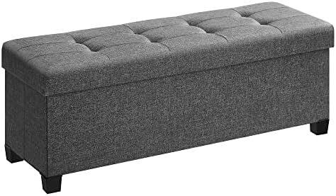 SONGMICS Storage Ottoman, Folding Storage Bench, Ottoman with Storage, Storage Ottoman Bench, for Living Room, Bedroom, 15 x 43.3 x 15.7 Inches, Dark Gray ULSF018G01