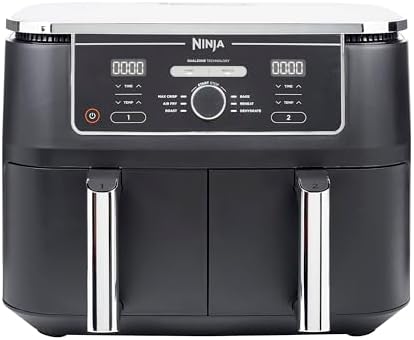 Ninja Foodi MAX Dual Zone Digital Air Fryer, 2 Drawers, 9.5L, 6-in-1, Uses No Oil, Max Crisp, Roast, Bake, Reheat, Dehydrate, Cook 8 Portions, Non-Stick Dishwasher Safe Baskets, Black AF400UK