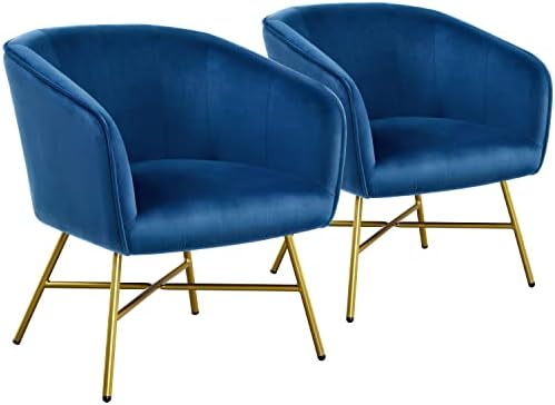 Yaheetech Accent Chair, Modern Velvet Living Room Chair with Metal Legs and soft Padded, Comfy Side Chair for Bedroom/Office/Study/Waiting Room, Dark Blue, Set of 2